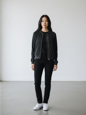 Classic Black Women's Crinkle Bomber Jacket